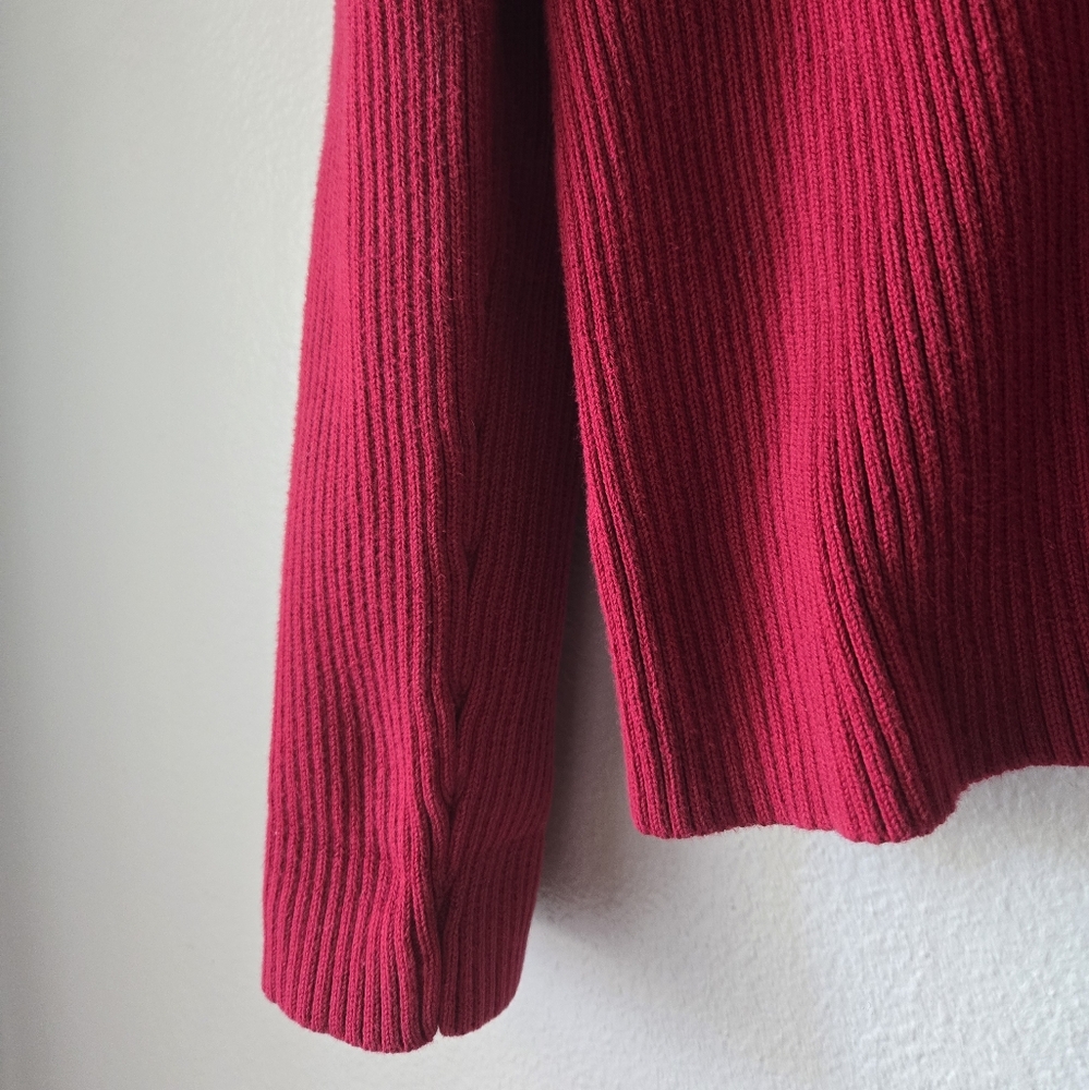 Eddie Bauer Mock Neck Full Zip Ribbed Sweater - Burgundy Red - Woman's L - Picture 3 of 10
